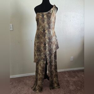Cache Asymmetrical One-Shoulder Large 3in1 Cocktail Dress w/ Matching Pants